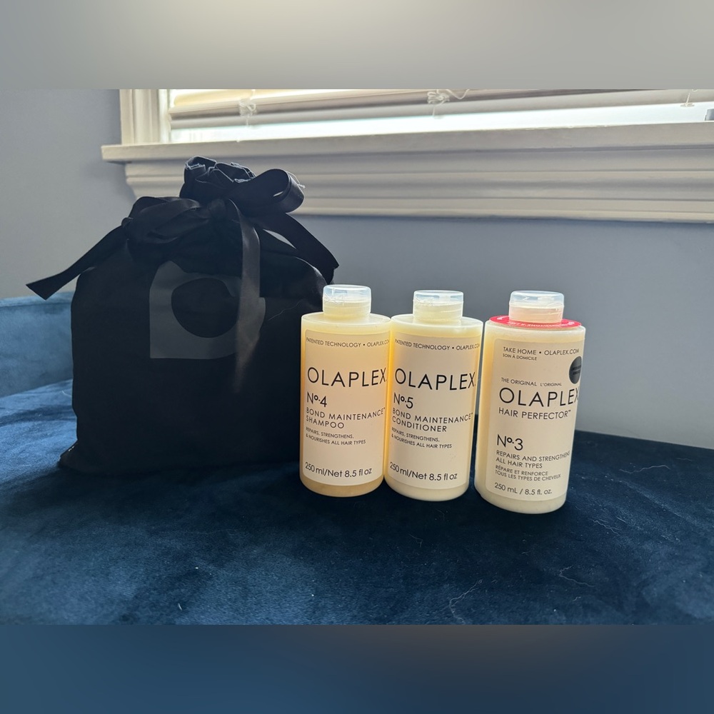 Olaplex Shampoo, Conditioner, and Bond Builder Bundle.